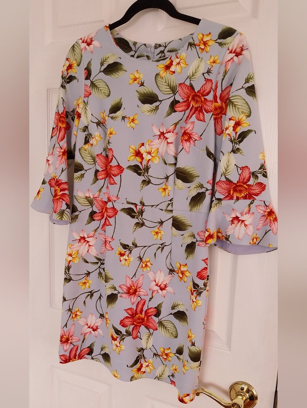 Light Blue Floral Mini Dress with Bell Sleeves